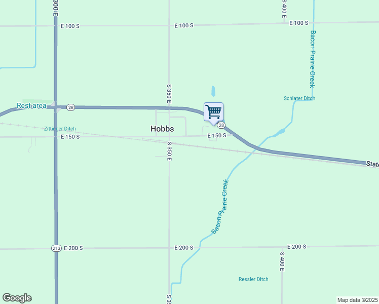 map of restaurants, bars, coffee shops, grocery stores, and more near 1549 South 350 East in Tipton