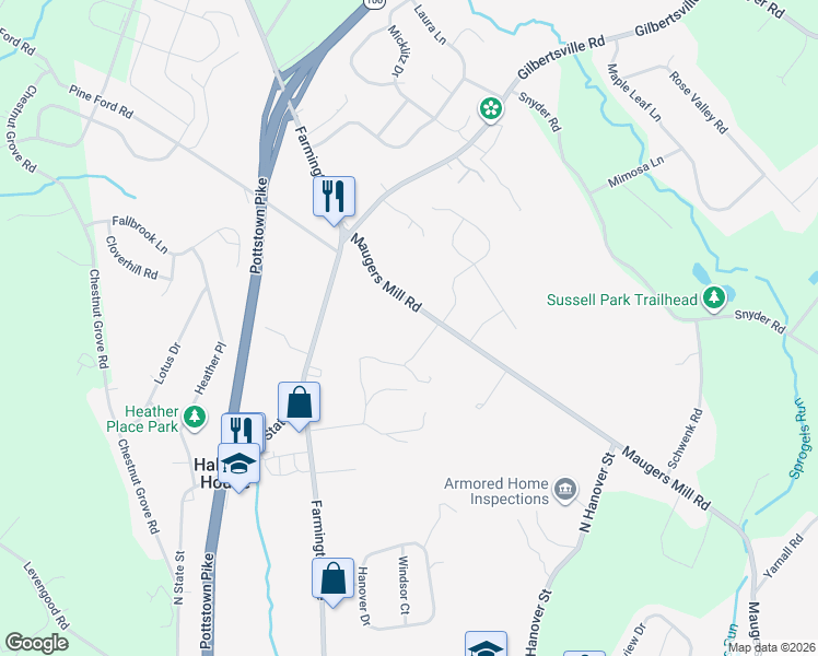 map of restaurants, bars, coffee shops, grocery stores, and more near 8-31 Maugers Mill Road in Pottstown
