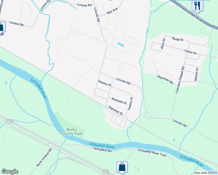 map of restaurants, bars, coffee shops, grocery stores, and more near 204 Shockley Drive in Birdsboro