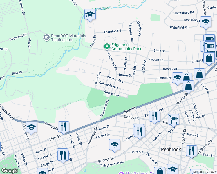 map of restaurants, bars, coffee shops, grocery stores, and more near 2209 Columbia Avenue in Harrisburg
