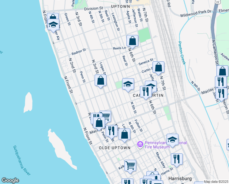 map of restaurants, bars, coffee shops, grocery stores, and more near 331 Emerald Street in Harrisburg