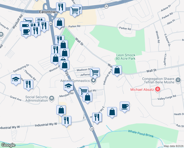 map of restaurants, bars, coffee shops, grocery stores, and more near 438 Jefferson St in Eatontown