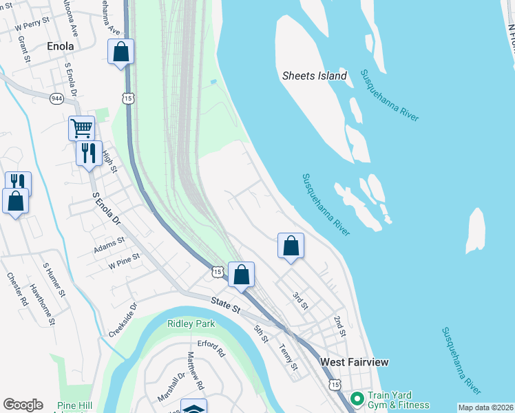 map of restaurants, bars, coffee shops, grocery stores, and more near 22 Stewart Lane in Enola