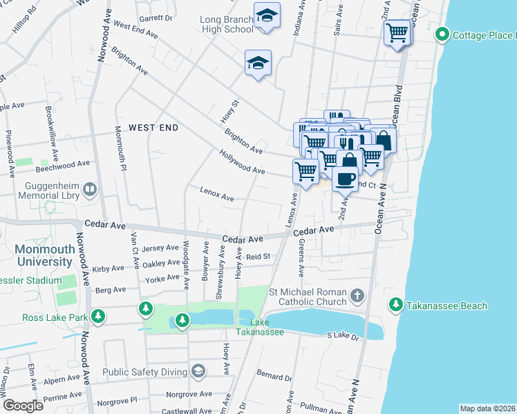map of restaurants, bars, coffee shops, grocery stores, and more near 200 Lenox Avenue in Long Branch