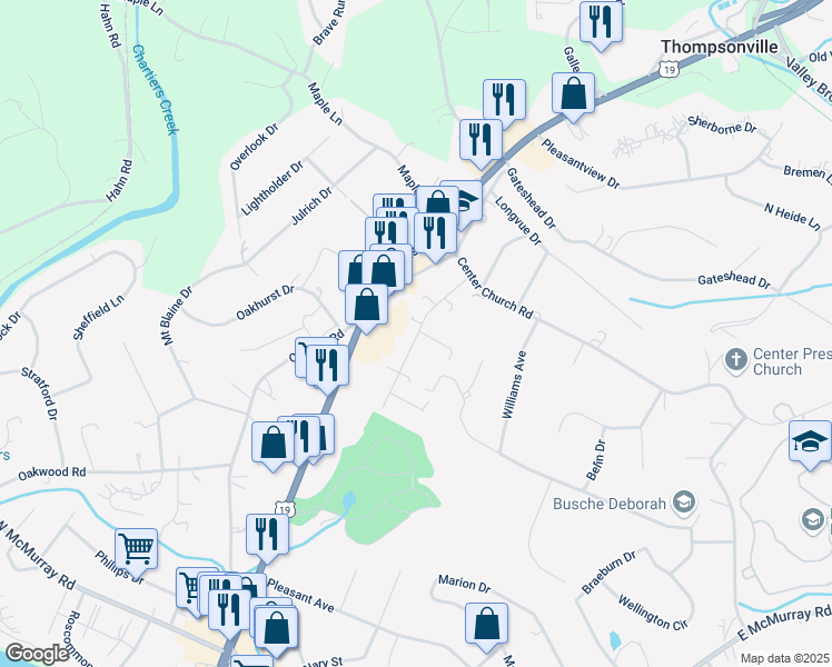 map of restaurants, bars, coffee shops, grocery stores, and more near 118 Grandview Drive in Canonsburg