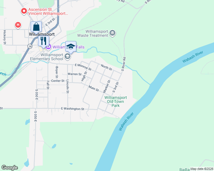 map of restaurants, bars, coffee shops, grocery stores, and more near 800 Warren Street in Williamsport