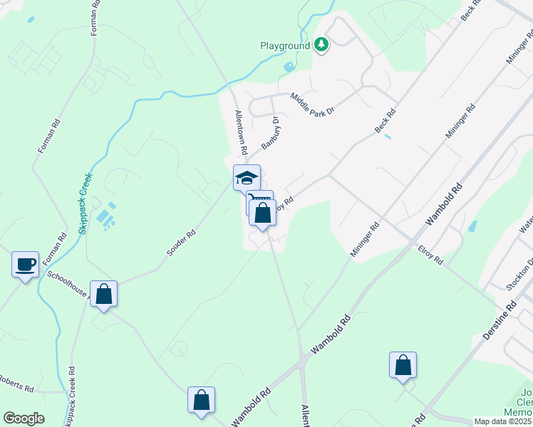 map of restaurants, bars, coffee shops, grocery stores, and more near 103 Allentown Road in Souderton