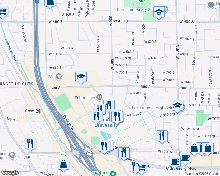 map of restaurants, bars, coffee shops, grocery stores, and more near 835 West 800 South in Orem