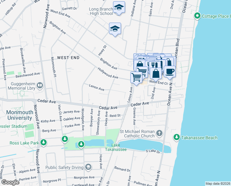 map of restaurants, bars, coffee shops, grocery stores, and more near 200 Lenox Avenue in Long Branch