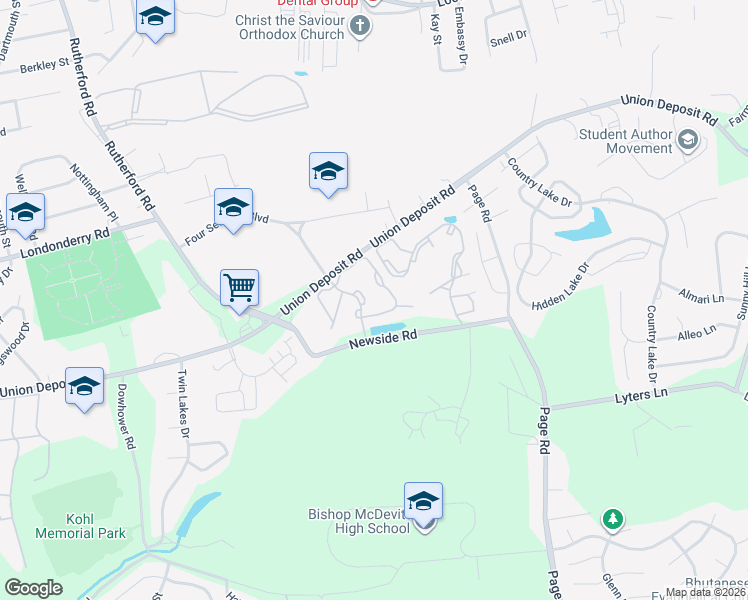 map of restaurants, bars, coffee shops, grocery stores, and more near 1127 Center Court in Harrisburg