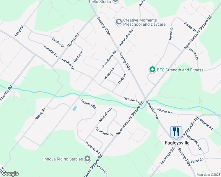 map of restaurants, bars, coffee shops, grocery stores, and more near 2374 Holly Drive in Gilbertsville