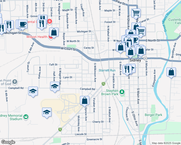 map of restaurants, bars, coffee shops, grocery stores, and more near 520 Culvert Street in Sidney