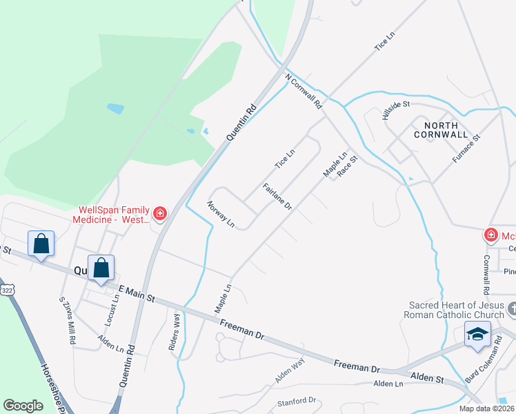 map of restaurants, bars, coffee shops, grocery stores, and more near 50 Norway Lane in Lebanon