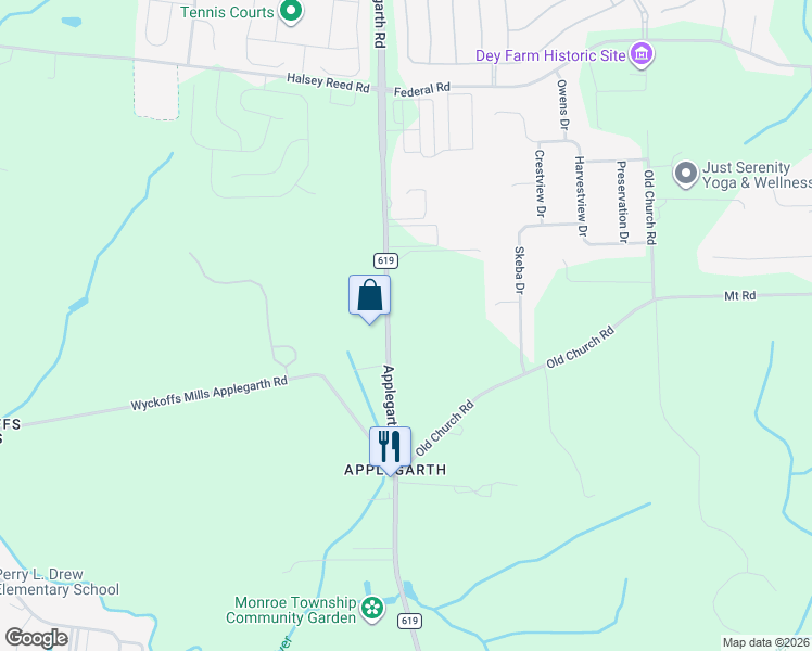 map of restaurants, bars, coffee shops, grocery stores, and more near 173 Applegarth Road in Monroe Township