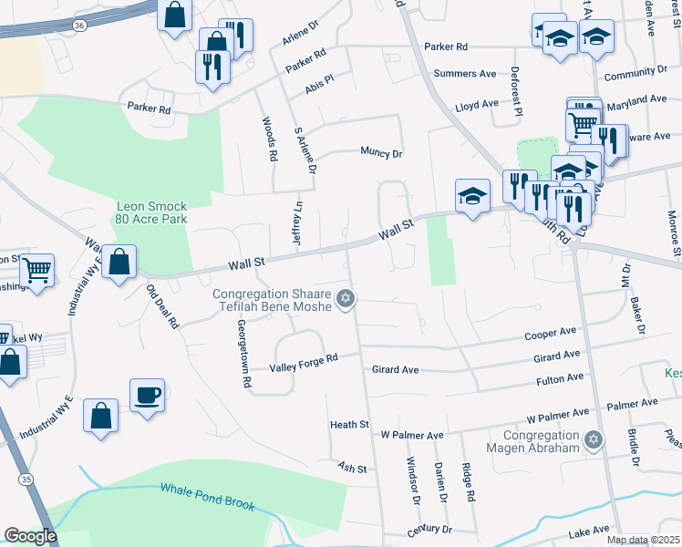 map of restaurants, bars, coffee shops, grocery stores, and more near 6 Old Queens Court in Eatontown