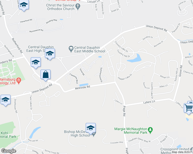 map of restaurants, bars, coffee shops, grocery stores, and more near 5483 Grouse Dr in Harrisburg