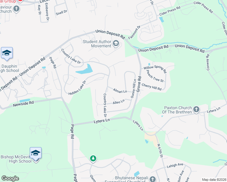 map of restaurants, bars, coffee shops, grocery stores, and more near 6105 Almari Lane in Harrisburg