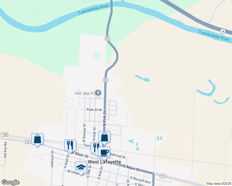 map of restaurants, bars, coffee shops, grocery stores, and more near 644 North Kirk Street in West Lafayette