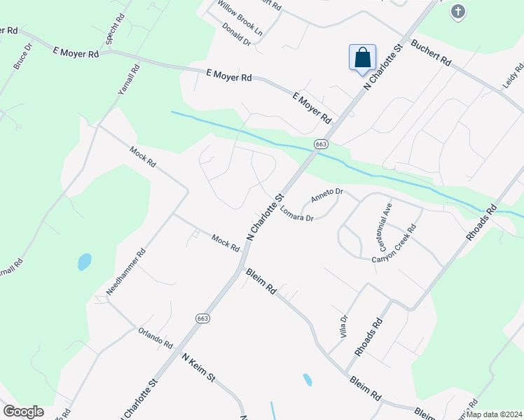 map of restaurants, bars, coffee shops, grocery stores, and more near 2313 North Charlotte Street in Pottstown