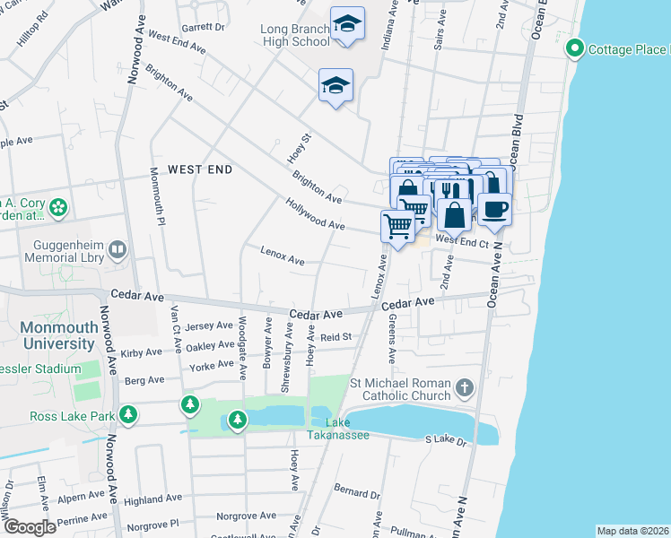 map of restaurants, bars, coffee shops, grocery stores, and more near 200 Lenox Avenue in Long Branch
