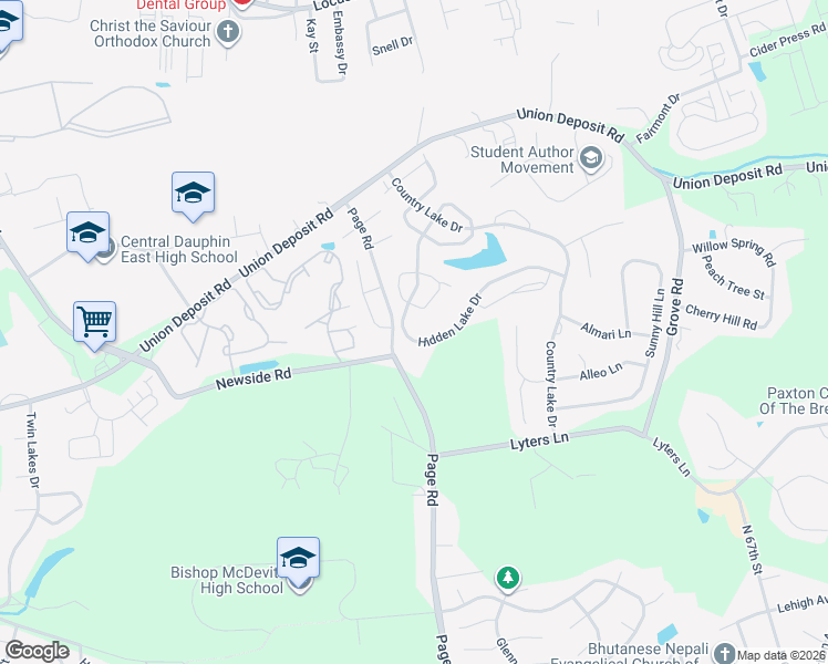 map of restaurants, bars, coffee shops, grocery stores, and more near 5766 Hidden Lake Drive in Harrisburg