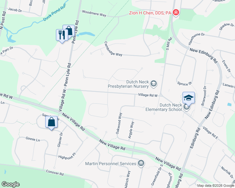 map of restaurants, bars, coffee shops, grocery stores, and more near 533 Village Road West in West Windsor Township