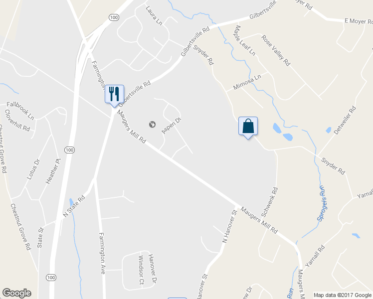 map of restaurants, bars, coffee shops, grocery stores, and more near 136 Butternut Drive in Pottstown