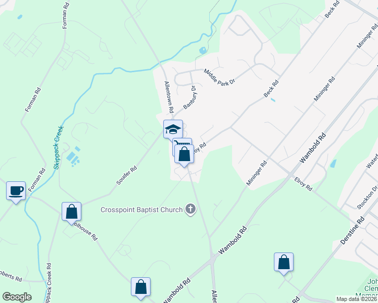 map of restaurants, bars, coffee shops, grocery stores, and more near 103 Allentown Road in Souderton