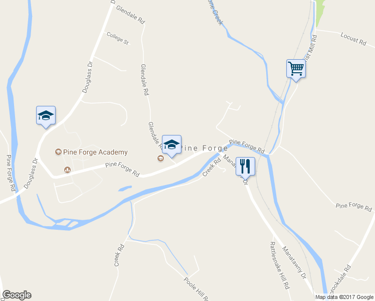 map of restaurants, bars, coffee shops, grocery stores, and more near in Pine Forge