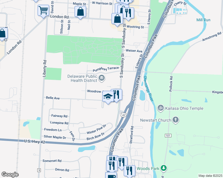 map of restaurants, bars, coffee shops, grocery stores, and more near 36 Birch Bend in Delaware