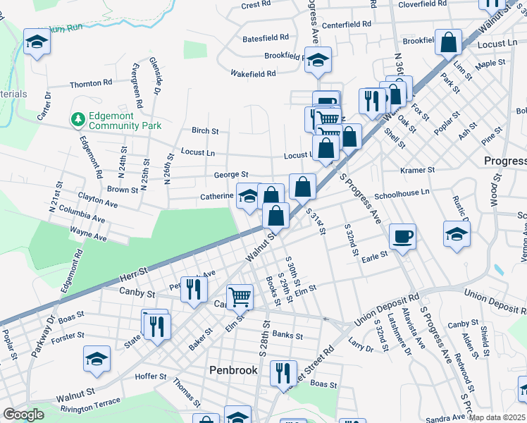 map of restaurants, bars, coffee shops, grocery stores, and more near 2900 Herr Street in Harrisburg