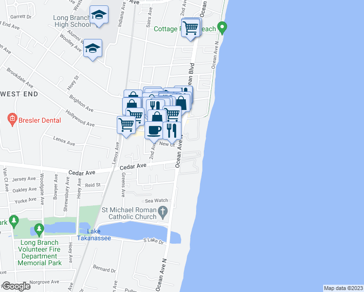 map of restaurants, bars, coffee shops, grocery stores, and more near 660 Ocean Avenue in Long Branch