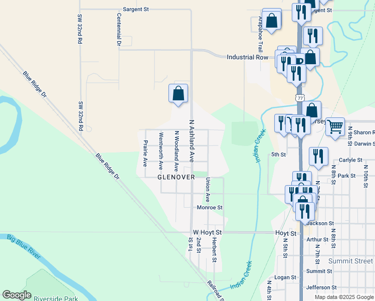 map of restaurants, bars, coffee shops, grocery stores, and more near 1516 North Ashland Avenue in Beatrice