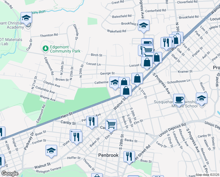 map of restaurants, bars, coffee shops, grocery stores, and more near 122 North 28th Street in Harrisburg