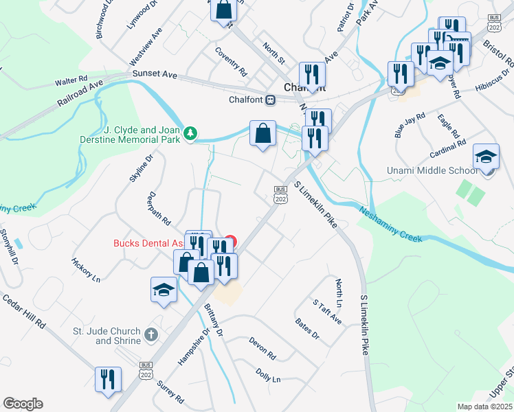 map of restaurants, bars, coffee shops, grocery stores, and more near 20 Hillside Avenue in Chalfont