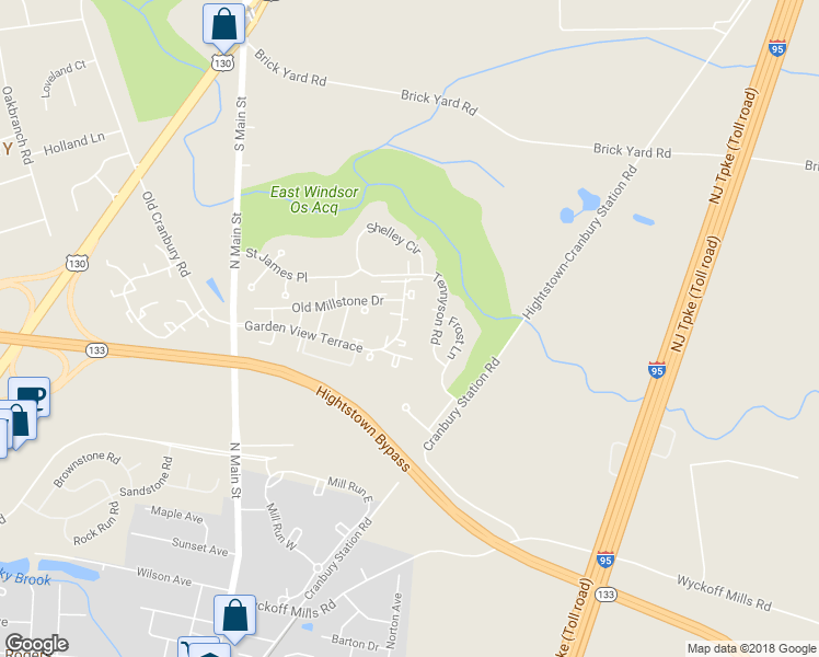 map of restaurants, bars, coffee shops, grocery stores, and more near 56 Garden View Terrace in East Windsor