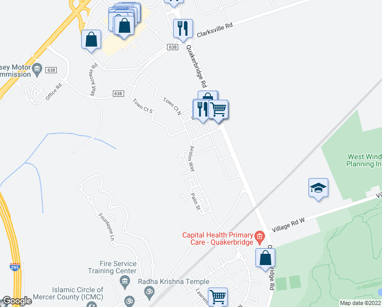 map of restaurants, bars, coffee shops, grocery stores, and more near 4100 Quakerbridge Road in Lawrence Township