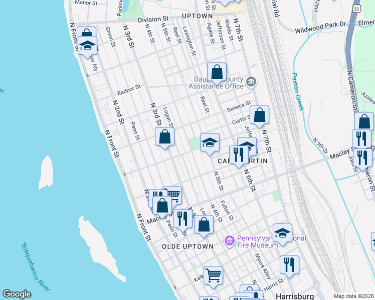 map of restaurants, bars, coffee shops, grocery stores, and more near 331 Emerald Street in Harrisburg