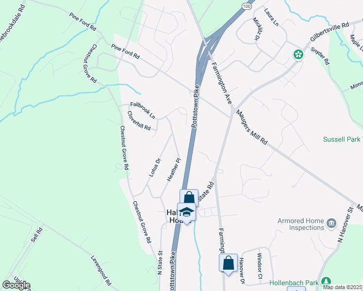 map of restaurants, bars, coffee shops, grocery stores, and more near 1500 Heather Place in Pottstown
