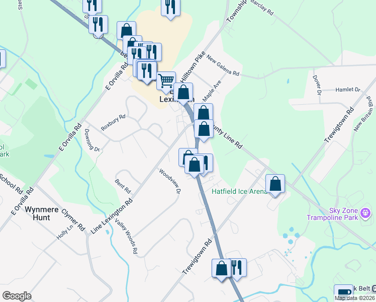 map of restaurants, bars, coffee shops, grocery stores, and more near 900 Bethlehem Pike in Colmar