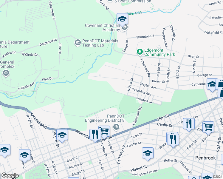 map of restaurants, bars, coffee shops, grocery stores, and more near 1924 Wayne Avenue in Harrisburg