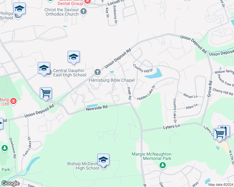 map of restaurants, bars, coffee shops, grocery stores, and more near 5518 Partridge Court in Harrisburg