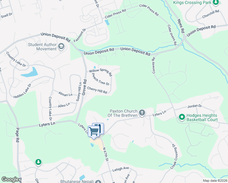 map of restaurants, bars, coffee shops, grocery stores, and more near 6085 Cherry Hill Road in Harrisburg