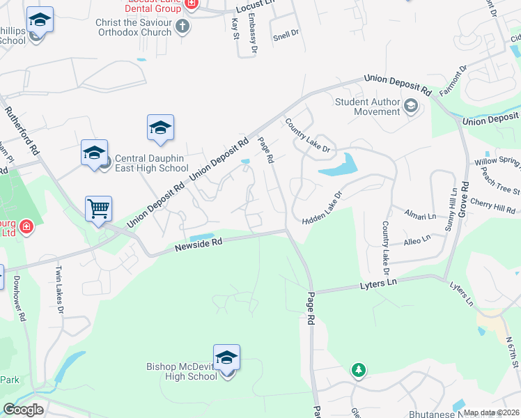 map of restaurants, bars, coffee shops, grocery stores, and more near 5529 Partridge Court in Harrisburg