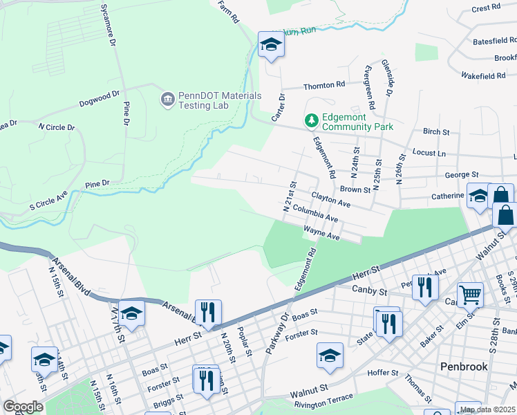 map of restaurants, bars, coffee shops, grocery stores, and more near 1924 Wayne Avenue in Harrisburg