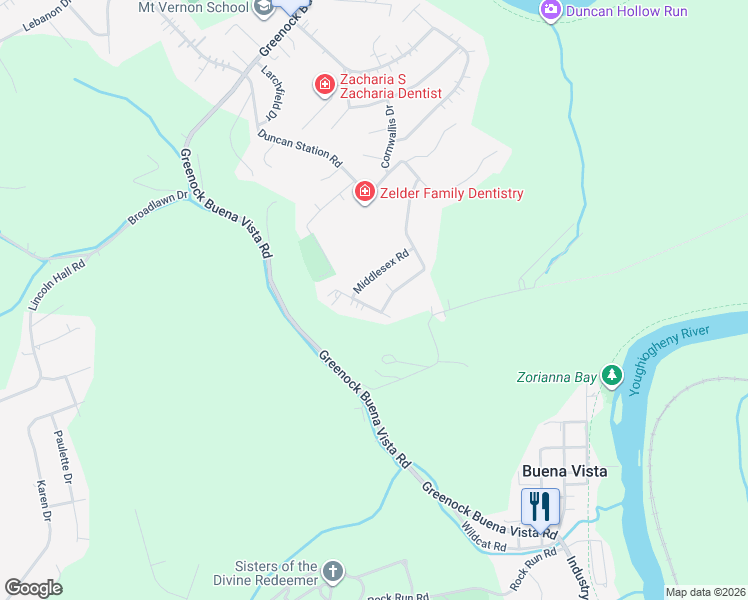 map of restaurants, bars, coffee shops, grocery stores, and more near 310 Middlesex Road in McKeesport