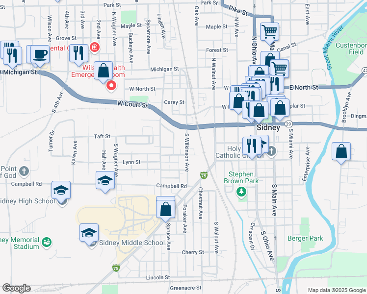 map of restaurants, bars, coffee shops, grocery stores, and more near 520 Culvert Street in Sidney