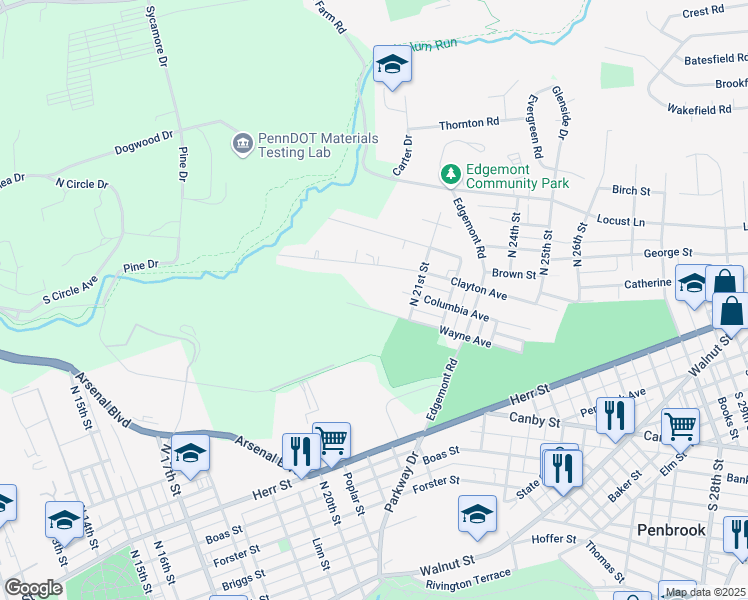 map of restaurants, bars, coffee shops, grocery stores, and more near 1924 Wayne Avenue in Harrisburg