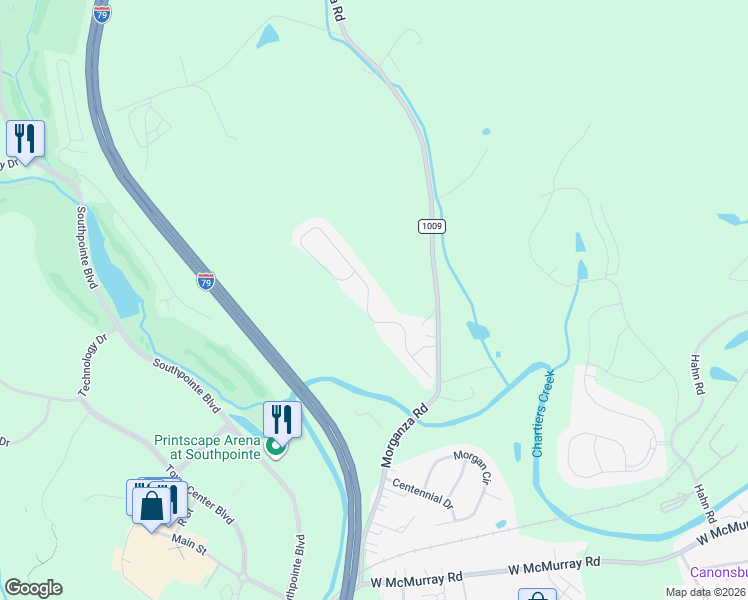 map of restaurants, bars, coffee shops, grocery stores, and more near 246 Maple Ridge Drive in Canonsburg