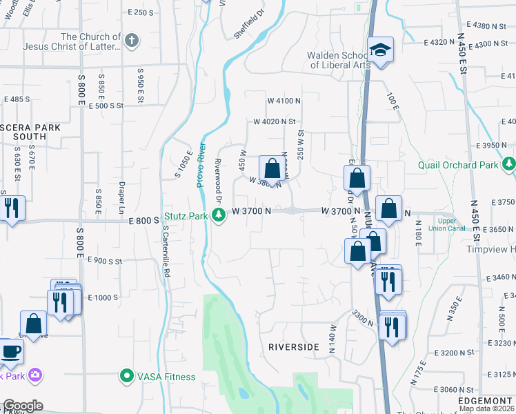 map of restaurants, bars, coffee shops, grocery stores, and more near 461 West 3700 North in Provo